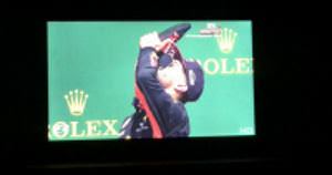 Daniel Riccardo and Patrick Stewart drinking Shoe-